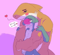 anthro balls blush duo fin fin_piercing fish furgonomics furry-specific_piercing heart hug male marine muscular nude piercing serex shark sharky_(serex) standing yaoi