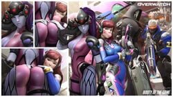 2girls 3d apple_butt banskinator better_version_at_source big_ass big_butt blizzard_entertainment bodysuit clothed d.va female head_on_ass headgear large_ass large_butt male meka overwatch overwatch_2 ranged_weapon reaper soldier_76 tagme urbanator widowmaker