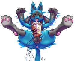 animal_genitalia animal_penis anus armpits balls canine_penis egg_vibrator kivwolf knot lucario male male_only nintendo penis pokemon pokemon_(species) sex_toy solo vibrator video_games