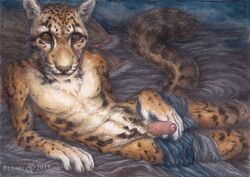 anthro bed bluari clouded_leopard feline humanoid_penis looking_at_viewer male male_only mammal nude on_bed penis traditional_media_(artwork)