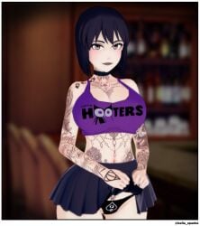 1girls 3d bella_smith_(bella_spades) bella_spades english_text female female_only goth hooters koikatsu large_breasts light-skinned_female light_skin qos qos_clothing queen_of_spades queen_of_spades_symbol solo spade_panties spade_tattoo tattoo text