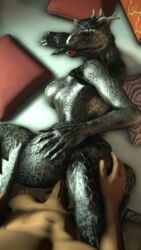 3d anal anal_sex anthro argonian ass big_breasts breasts duo erection faceless_male female horn human human_on_anthro interspecies male mammal penetration scalie straight tcncaptainfreeman the_elder_scrolls