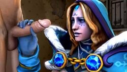 1boy 1girls 2016 3d absurdres animated blonde_hair blue_eyes blue_lipstick crystal_maiden dota_2 erection eyebrows eyeshadow female hair handjob hands human lips lipstick long_hair looking_up makeup male no_sound nose penis rylai_the_crystal_maiden sfmarvel shiny shiny_skin source_filmmaker testicles video