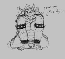 anthro bowser daddy_kink humanoid_penis kneeling koopa looking_at_viewer male male_only mario_(series) monochrome muscular nintendo penis scalie serex sketch smile solo thick_penis tongue tongue_out uncut