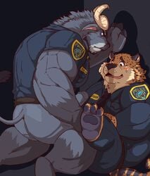 2boys anthro anus ass benjamin_clawhauser bovine buffalo chief_bogo clothing disney erection furry gay istani male male_only mammal penis yaoi zootopia