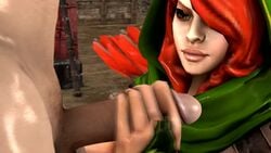 1boy 1girls 3d absurdres animated arrow breasts dota_2 erection eyebrows female green_eyes hair hand handjob hands hood human lips long_hair male no_sound nose penis red_hair sfmarvel shiny shiny_skin source_filmmaker video windranger