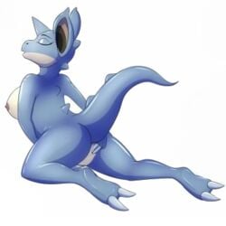 2017 anthro blue_eyes female masturbation nidoqueen nintendo pokemon pokemon_(species) pussy solo tomek1000 video_games