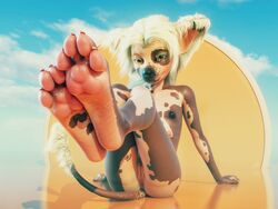 anthro canine chinese_crested_dog claws female hair hindpaw jinjing-yu long_hair looking_at_viewer mammal nude pawpads paws photorealism pussy simple_background solo tchaikovsky2 toe_beans white_hair