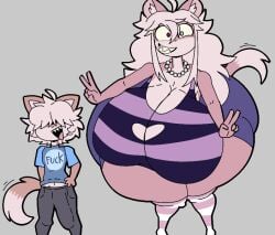 age_difference anthro big_breasts bottomwear breasts brown_fur bulge clothing conna_rose detailed_bulge dipstick_tail domestic_cat double_v_sign duo english_text fangs felid feline felis female fully_clothed furenna_rose furry furu_flami gem genital_outline gesture hair hair_over_eyes hand_gesture heterochromia huge_ass huge_breasts huge_hips huge_thighs hyper hyper_breasts hyper_hips hyper_thighs inner_ear_fluff jewelry larger_female leggings legwear long_hair long_tail looking_at_viewer male male/female mammal markings messy_hair mother_(lore) mother_and_child_(lore) mother_and_son mother_and_son_(lore) necklace no_sex no_visible_eyes older_female open_mouth pants parent_(lore) parent_and_child_(lore) parent_and_son_(lore) peace_sign pearl_(gem) pearl_necklace penis_outline posing profanity sharp_teeth shirt shorts size_difference smaller_male smiling smiling_at_viewer son_(lore) tail tail_markings taking_picture tank_top teeth text thick_thighs topwear tuft v_sign white_hair wide_hips wolf_ears wolf_tail younger_male