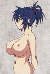 1girls about_to_burst belly belly_button big_breasts blue_hair blush breast_focus breasts_bigger_than_head breasts_out bust_chart child_bearing_hips curvy cute erect_nipples female fit_female full_breasts golden_eyes hair_tie hair_up heavy_breasts hips hoods_entertainment hourglass_figure huge_breasts kaneko_hiraku large_breasts light-skinned_female light_skin long_hair manyuu_chifusa manyuu_hikenchou naked_female navel nude nude_female official_art perfect_boobs perky_breasts plump scan stomach thick tomboy topless voluptuous well_endowed wide_hips
