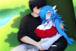 1boy 1boy1girl 1girls ai_generated anthro bbw belly_button belly_fat belly_fetish belly_grab black_hair black_pants black_shirt blue_hair blush closed_eyes crop_top day denim denim_jeans erect_nipples exclamation_mark fat fat_female fat_fetish female gardevoir generation_3_pokemon grass grass_field grey_pants human humanoid jeans large_breasts navel necklace pants pokemon river shiny_gardevoir shiny_pokemon sitting sitting_under_tree sleeping smile smiling tree wholesome