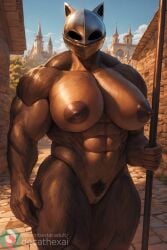 abs ai_generated anthro biceps big_breasts breasts brown_fur castle cat_ear_helmet cat_ears decathex faceless faceless_character faceless_female feline female fur furry helmet holding holding_weapon knight looking_at_viewer muscles muscular muscular_anthro muscular_arms muscular_female muscular_thighs navel nipples nude outdoors pubic_hair pussy solo solo_female spear subscribestar_username thick_thighs thighs toned wide_hips