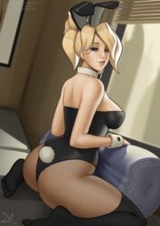 1girls animal_ears ass bare_shoulders black_legwear black_leotard black_stockings black_thighhighs blizzard_entertainment blonde blonde_hair blue_eyes bow breasts bunny_ears bunny_tail covered_breasts deilan12 detached_collar dutch_angle fake_animal_ears fake_tail female female_only high_resolution highleg highleg_leotard highres hips indoors kneeling large_breasts legs leotard long_hair looking_at_viewer mercy overwatch pantyhose ponytail sideboob sitting solo sunlight tail thighhighs thighs tied_hair very_high_resolution wariza wrist_cuffs