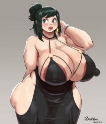 1girls alternate_version_available areola_slip areolae armwear big_breasts big_lips bimbo bimbo_lips black_dress blush bodycon bracelet breasts cleavage clothing dark_green_hair dress ear_piercing earrings female female_only green_eyes hair hand_behind_head hips huge_breasts inko_midoriya large_breasts lips mature mature_female mature_woman milf modakawa_dress mother my_hero_academia plankboy skimpy skimpy_dress solo solo_female thick_lips venus_body wide_hips