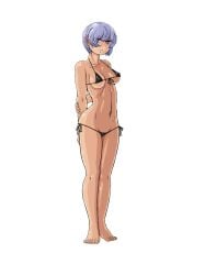 arms_behind_back bikini black_bikini doekuramori eyebrows feet fingernails full_body hair_between_eyes martyr_(the_citadel) match navel official_art open_mouth purple_eyes purple_hair standing swimsuit teeth the_citadel the_martyr toenails toes transparent_background