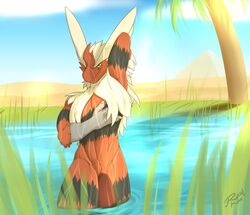 1boy 2017 anthro avian bathing big_penis blaziken looking_at_viewer male male_only mega_blaziken mega_evolution muscular muscular_male nintendo penis pokemon pokemon_(species) solo tattoorexy video_games