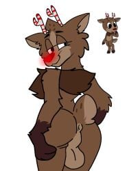 1boy 1male anthro anthro_male anthro_only antlers anus ass ass_focus backsack balls bedroom_eyes body_markings brown_body brown_fur cheek_fluff cheek_tuft chest_fur dandy's_world dandys_world deer eyeshadow fluffy fluffy_cheeks fluffy_chest fluffy_tail fur_markings furry gay glowing_nose hand_on_ass large_balls lifted_tail male_anthro mr_number_boi_(artist) neck_fur no_background red_nose reindeer rudie_(dandy's_world) rudie_(dandys_world) short_tail smug smug_face smug_grin spreading_ass tail tail_lift taint teasing teasing_viewer testicles thin_waist white_background