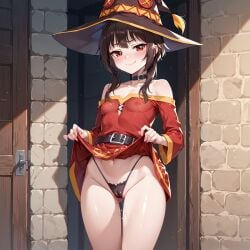 ai_generated flashing flashing_pussy japaia kono_subarashii_sekai_ni_shukufuku_wo! lifting_skirt megumin panties small_breasts solo solo_focus tagme