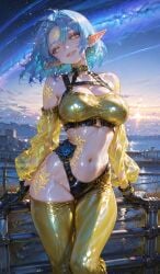 1elf 1female 1girls ai_generated ass athletic athletic_female blue_hair breasts cyberpunk elf elf_ears elf_female elf_futanari elf_girl fantasy female female_only light-skinned_female mature mature_female mature_woman night night_elf night_sky nipples pose science_fiction space suit yellow_eyes