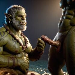 ai_generated bara big_muscle big_penis erection green_skin huge_cock male muscular_male orc orc_male orced penis