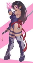 black_hair cheshirrr eye_markings orange_eyes psylocke psylocke_(marvel_rivals) sword