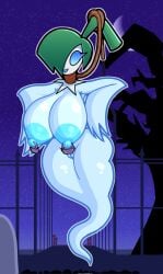 1girls anthropomorphic background big_boobs big_breasts doregami female ghost_girl ghost_pepper_(pvz) ghost_tail hanged happy_girl naked_female night noose nude plant plant_girl plants_vs_zombies smile solo_female tagme tail