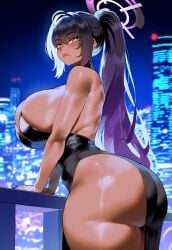 ai_generated ass ass_focus big_ass big_breasts big_butt big_thighs blue_archive dark-skinned_female dark_skin dijiai dress fat_ass focus from_front_position front_view hourglass_figure karin_(blue_archive) looking_at_viewer nsfw revealing_clothes round_ass round_butt thick thick_ass thick_butt thick_legs thick_thighs thighs wide_hips