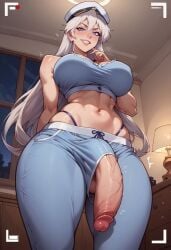 ai_generated azur_lane bra cum cum_drip cum_on_body cum_on_breasts cum_on_face enterprise_(azur_lane) futa_focus futa_only futanari huge_ass huge_breast huge_butt huge_cock pijama