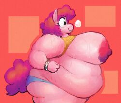 1girls anthro anthrofied ass bbw big_breasts breasts breasts_bigger_than_head breasts_out curly_hair fat fat_arms fat_rolls horse_tail my_little_pony obese obese_female panties pink_fur pink_hair pink_skin pinkie_pie_(mlp) punkitt shirt_lift side_view sweat sweaty sweaty_breasts wide_hips wolfgirl9million