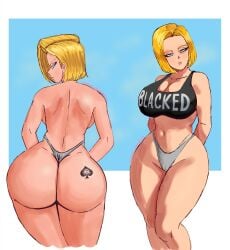 android_18 blacked blonde_hair cheating_wife cheesecakevalentine cuckold dragon_ball dragon_ball_super dragon_ball_z huge_ass netorare ntr queen_of_spades thick_thighs thong wide_hips