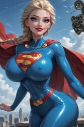 ai_generated big_breasts breasts bythebrokenone cosplay crossover dc dc_comics disney elsa_(frozen) frozen_(film) huge_breasts hyper_breasts large_breasts nai_diffusion stable_diffusion supergirl supergirl_(cosplay) thick_thighs