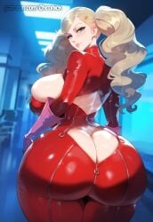 1girls ai_generated ann_takamaki ass_cleavage big_ass bodysuit chronick cowboy_shot curvy hourglass_figure huge_ass large_breasts looking_at_viewer nai_diffusion solo standing thick_ass thick_thighs wide_hips