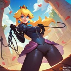 1girls ai_generated blonde_hair blue_eyes bondage dominant_female domination dominatrix female female_only femdom long_hair mario_(series) nintendo princess princess_peach royalty solo solo_female super_mario_bros. whip