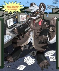 2026 accessory black_latex brown_latex calendar chair computer electronics english_text furniture hi_res hyena latex latex_transformation mammal necktie office office_chair permanent_smile pool_toy pooltoy_transformation riggedreded squeak sticker stickers_on_object text transformation white_latex
