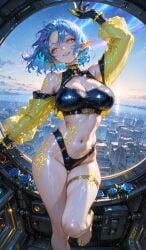 1elf 1female 1girls ai_generated ass athletic athletic_female blue_hair breasts cyberpunk elf elf_ears elf_female elf_futanari elf_girl fantasy female female_only light-skinned_female mature mature_female mature_woman night night_elf night_sky nipples pose science_fiction space suit yellow_eyes