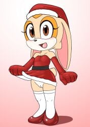 blush brown_eyes christmas_outfit cream_the_rabbit cub furry furry_female furry_only lifting_skirt mikitng pussy rabbit skirt sonic_(series) sonic_the_hedgehog_(series)