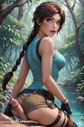 1boy 1boy1girl 1girls ai_generated amber_eyes armwear ass assjob bare_shoulders belt black_gloves blue_clothing blue_tank_top blush bracelet braid braided_ponytail breasts brown_clothing brown_eyes brown_hair brown_shorts buttjob clothed_female clothed_female_nude_male clothed_sex cum day ejaculation erection eyes female female_focus fingerless_gloves forest gloves hi_res lara_croft lara_croft_(survivor) light-skinned_female light_skin lips long_hair looking_at_viewer looking_back looking_to_the_side looking_to_the_side_at_viewer medium_breasts nature nose nude nude_male open_eyes open_mouth outdoor_sex outdoors parted_lips partial_male patreon_username penis ponytail progenarts river riverside rock shiny_skin shirt short_shorts shorts side_view single_braid sleeveless sleeveless_shirt solo_focus stockings straight tank_top teeth thigh_strap thighhighs tomb_raider tomb_raider_(survivor) tree uncensored unseen_male_face water