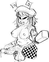 1futa alien alien_girl armwear balls blocky_body breasts checkered_clothing checkered_pants clothed clothing egstym futa_only futanari hat huge_cock medium_breasts nipples no_pupils original_character pants partially_clothed penis penis_out precum precum_drip roblox robloxian short_hair sketch slightly_chubby solo standing stomach thighs