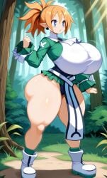 ai_generated big_ass big_breasts blue_eyes breasts breasts_bigger_than_head clothed clothing curvy curvy_figure elf elf_ears enormous_breasts ftggtgg gigantic_breasts ginger_hair huge_ass huge_breasts large_ass large_breasts magic_knight_(disgaea) massive_breasts orange_hair pointy_ears request thick_thighs thighs voluptuous voluptuous_female