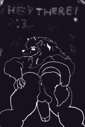 absurd_res anthro anus ass backsack balls celestial_being cosmic_being felid flat_colors genitals hi_res lion looking_at_viewer low-angle_view male mammal muscular muscular_male no_shading pantherine penis simple_background simple_coloring solo spread_butt spreading