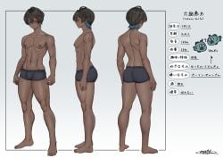 1boy barely_clothed buldge character_sheet dark_skin male male_only nail_polish navel nipples penis_bulge piercing rokuzu_keita rokuzukeita scar self_harm_scars solo text toned two_tone_hair underwear_only