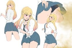 1girls 2022 black_panties blonde_hair blue_skirt breasts ear_piercing fart fart_cloud female female_only gyaru kitagawa_marin looking_back magicball panties piercing red_eyes school_uniform schoolgirl shirt skirt skirt_lift skirt_lifting_fart skirt_up sono_bisque_doll_wa_koi_wo_suru white_shirt