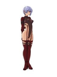 arms_behind_back boots breasts cleavage_cutout clothing_cutout doekuramori eyebrows full_body garter_belt garter_straps hair_between_eyes high_heel_boots high_heels leotard martyr_(the_citadel) match official_art open_mouth purple_eyes purple_hair red_leotard red_thighhighs standing teeth the_citadel the_martyr thigh_boots thighhighs tomboy transparent_background underboob