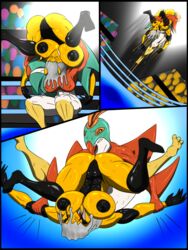 anthro arthropod breasts comic female great_phoenix hawlucha insects muscular muscular_female nintendo nipples pokemon pussy queen_delia saesar sweat video_games wasp wrestling