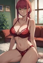 1girls ai_generated bra chainsaw_man makima_(chainsaw_man) panties red_bra red_panties red_underwear solo underwear