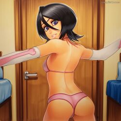 2025 ai_generated artist_name ass black_hair breasts crazyfishbones female gloves kuchiki_rukia looking_back panties short_hair solo underwear