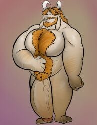 anthro asgore_dreemurr balls bara beard big_penis body_hair deltarune diggydog facial_hair flaccid furry goat horns hyper_penis male male_only muscles muscular nude penis solo solo_male undertale