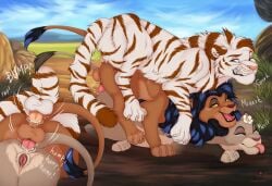 4_toes accessory anal anal_sex animal_genitalia anus ass balls butt_stack caviaporcellus27 claws digital_media_(artwork) disney erection feet felid female female_penetrated feral feral_on_feral feral_penetrated feral_penetrating feral_penetrating_feral flower flower_in_hair fur genitals group hair hair_accessory hi_res kumu_(kumu) lion male male/female male/male male_penetrated male_penetrating male_penetrating_female male_penetrating_male mammal miena_(caviaporcellus27) nico_(goldenr21) open_mouth pantherine paws penetration penile penile_penetration penis plant pussy quadruped sex smile stack striped_body striped_fur stripes tail the_lion_king tiger toe_claws toes tongue tongue_out trio vulva white_body white_fur