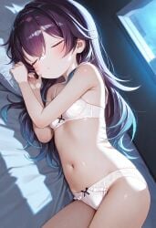 1girls ai_generated bed bedroom hoshikuzu_telepath konohoshi_umika remini sleeping slut tagme