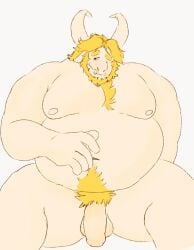 anthro asgore_dreemurr balls bara beard deltarune facial_hair flaccid furry goat horns hyenaike male male_only muscles muscular nude overweight penis solo solo_male undertale